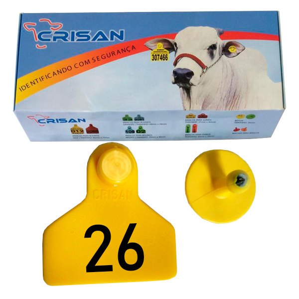 Brinco Crisan (amarelo - Médio) 26-50 (25 Unidades)