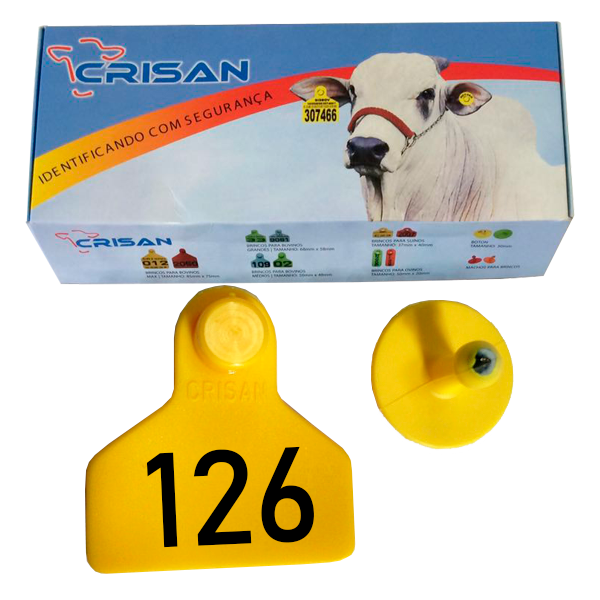 Brinco Crisan (amarelo - Médio) 126-150 (25 Unidades)